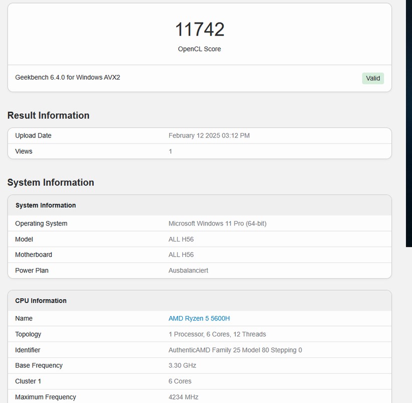 Mini-PC GXMO/Alliwava-H56: Geekbench 6 - GPU