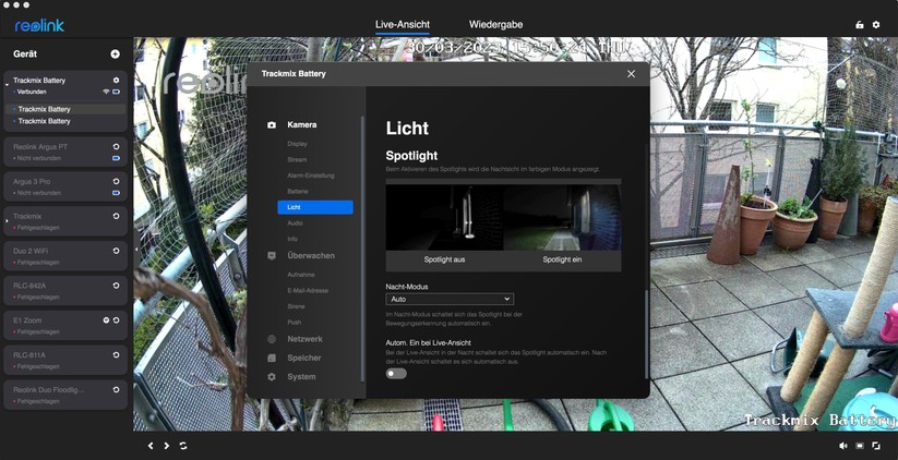 Reolink Trackmix Akku: App-Oberfläche und Beispiel-Bilder