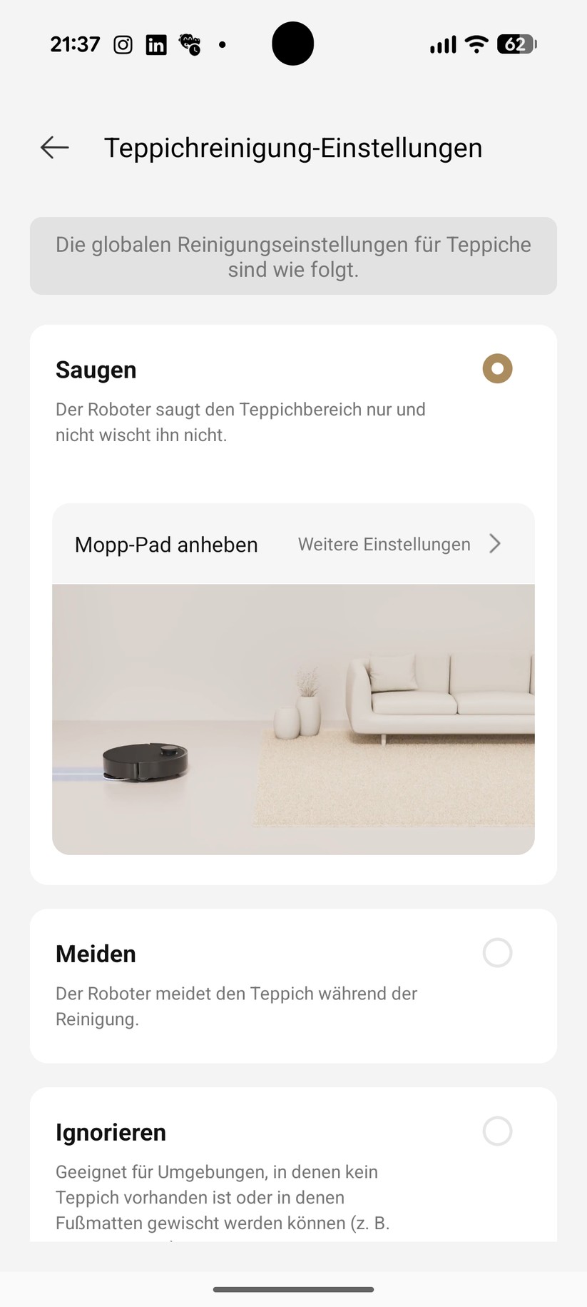Dreame Matrix 10 Ultra – Einstellungen in der App 