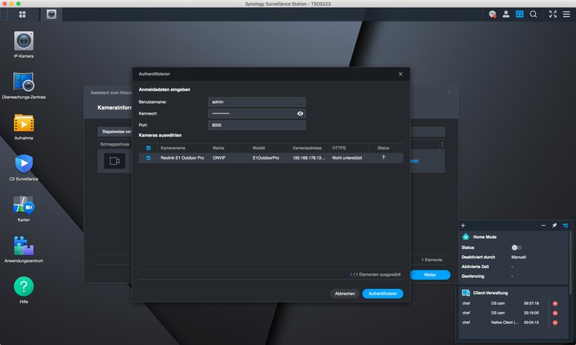 Reolink E1 Outdoor Pro: Dank Onvif-Kompatibilität können Anwender die Reolink-Kamera auch mit Dritthersteller-Lösungen wie Synology Surveillance Station betreiben. Onvif kann man über die Desktop-Anwendung aktivieren.