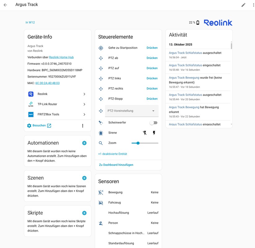 Mit dem Reolink Home Hub lassen sich auch Akku-Überwachungskameras von Reolink in Home Assistant ansteuern.