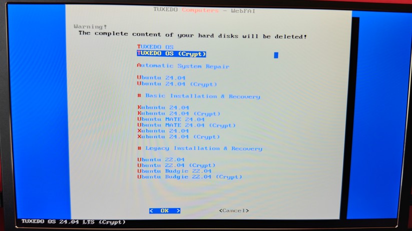 Tuxedo Nano Pro: Installation auf Basis des mitgelieferten USB-Stick Tuxedo Web FAI