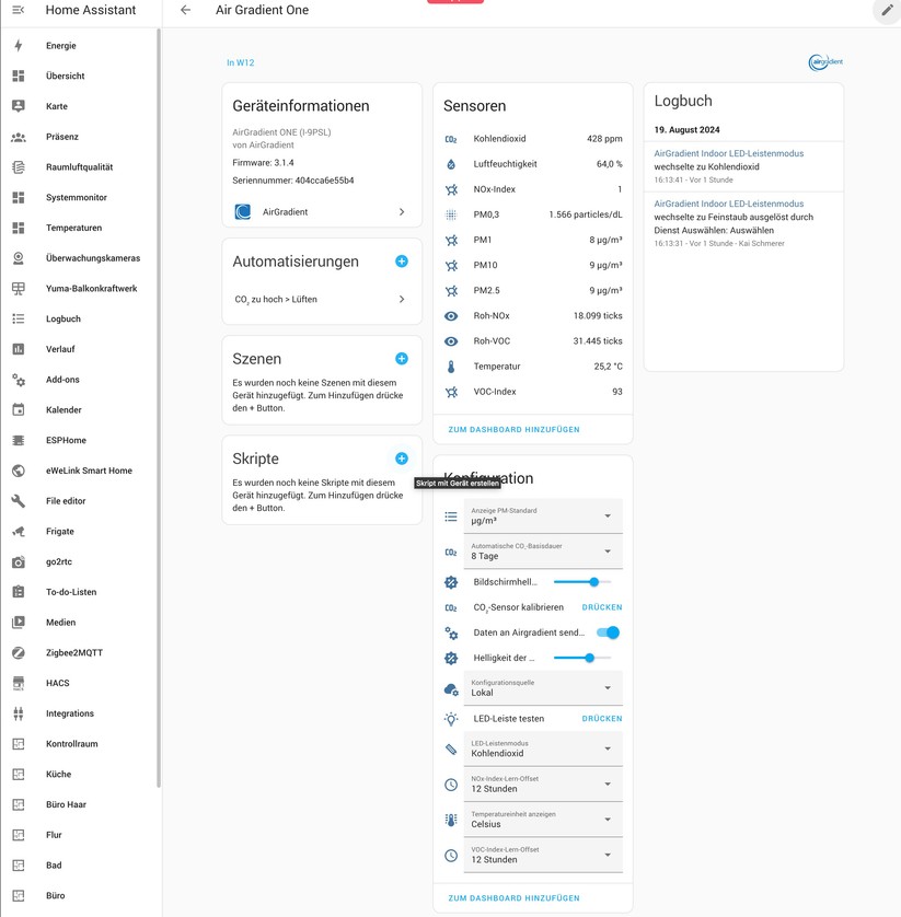 Air Gradient One: Integration in Home Assistant