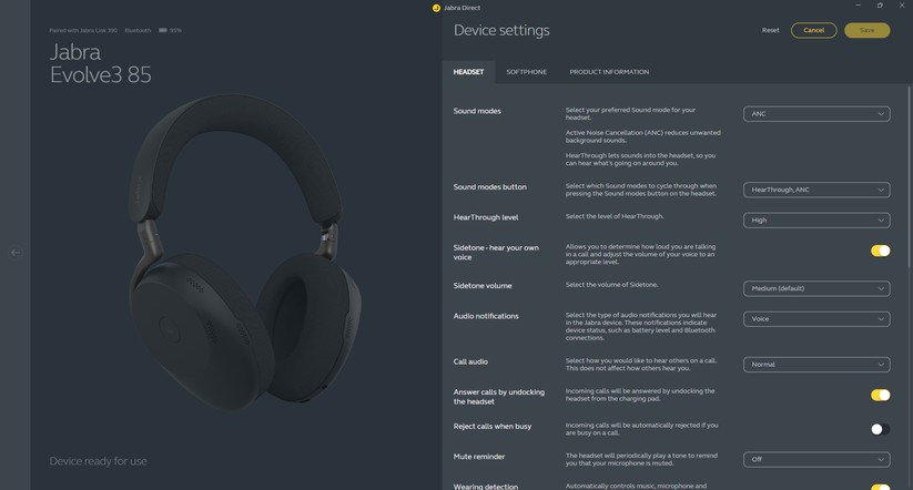 Jabra Evolve3 85 - Bilder Desktop-App