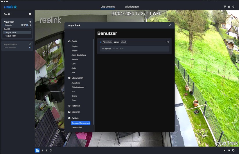 Reolink Argus Track: Konfiguration mit Desktop-App