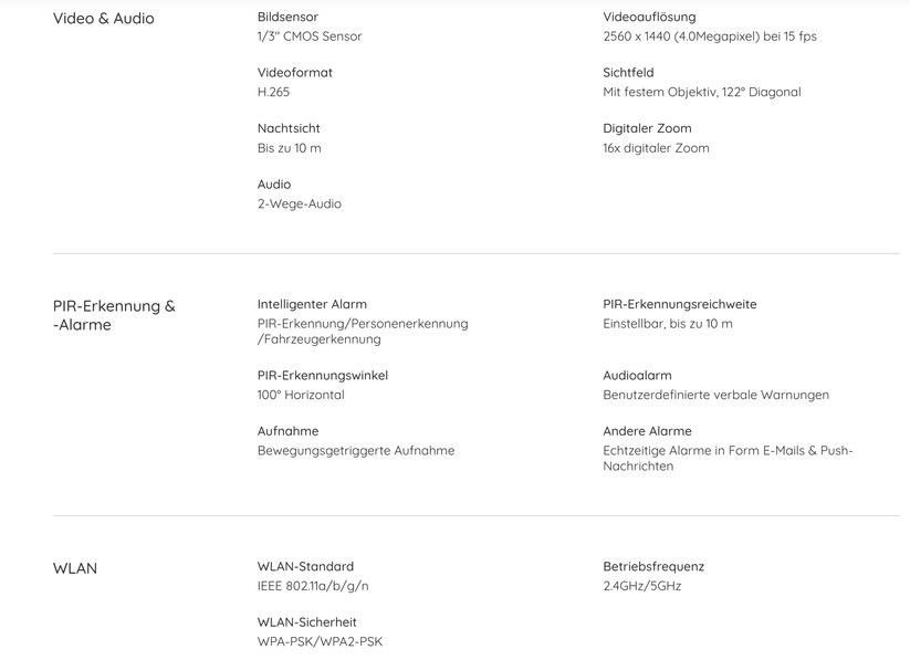 Reolink Argus PT: Technische Daten