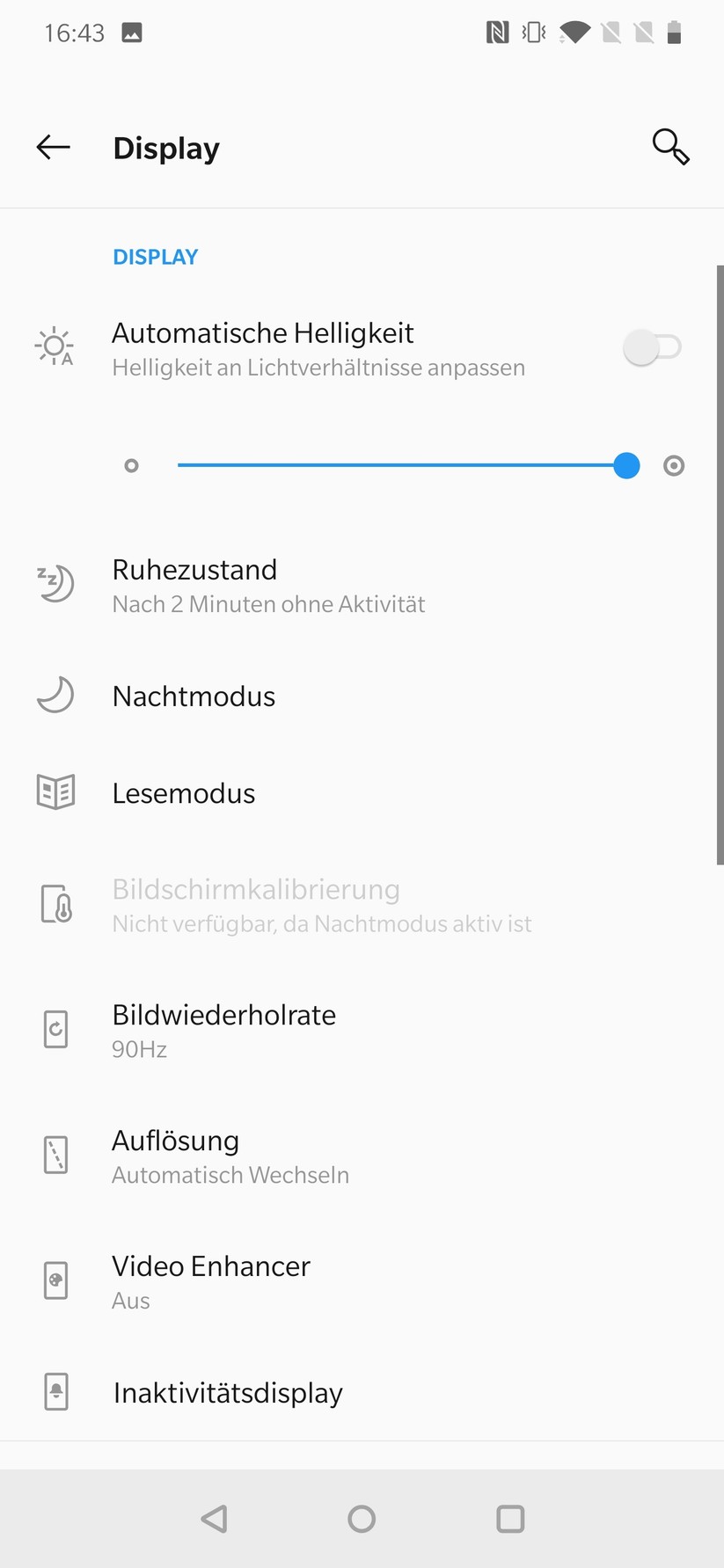Einstellungen zum Display des Oneplus 7 Pro