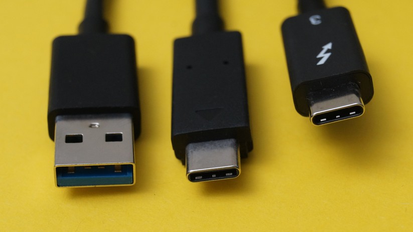 Von links nach rechts: USB-A, USB-C und USB-C mit Thunderbolt