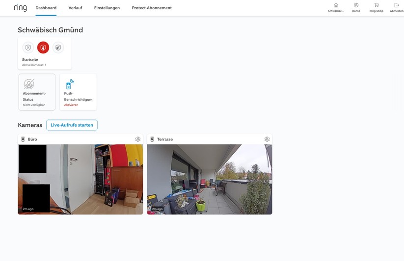 Ring Stick Up Cam Pro Akku: Neben der App können Anwender die Kamera auch per Browser steuern.