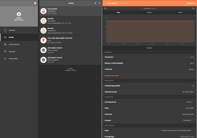 Homee: Smartphone- und Web-App