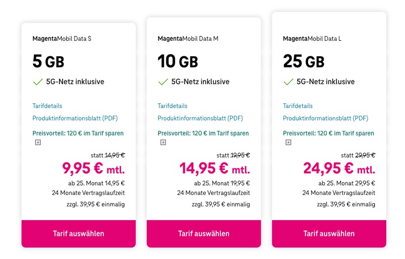 Die Datentarife der Telekom sind aktuell stark reduziert.
