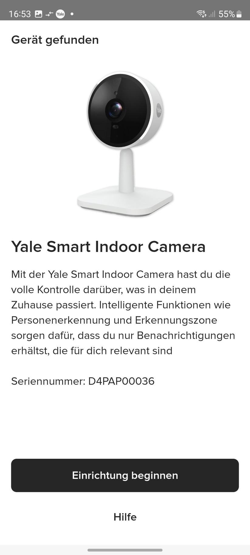 Yale Smart Indoor Camera: Einrichtung