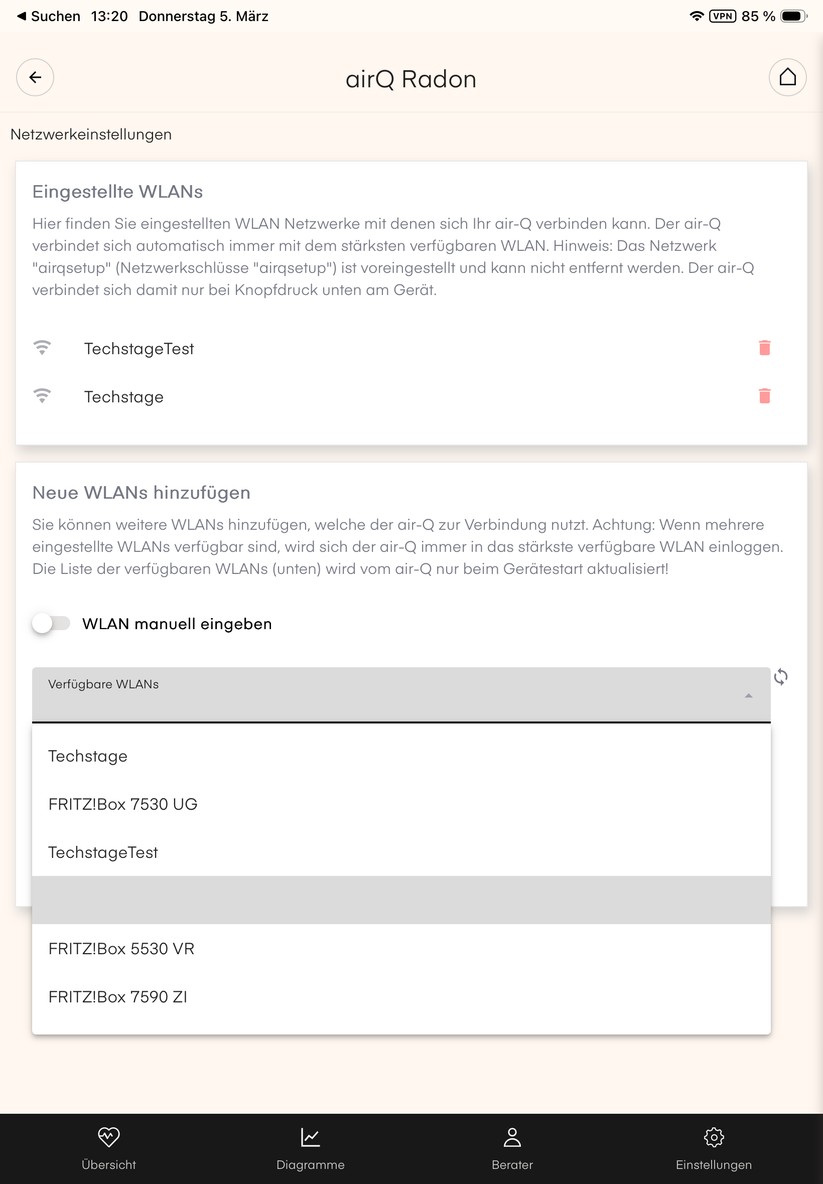 Die Air-Q-App überzeugt nicht nur mit einer übersichtlichen Darstellung der gemessenen Sensorwerte, sondern auch mit detaillierten Erläuterungen. 