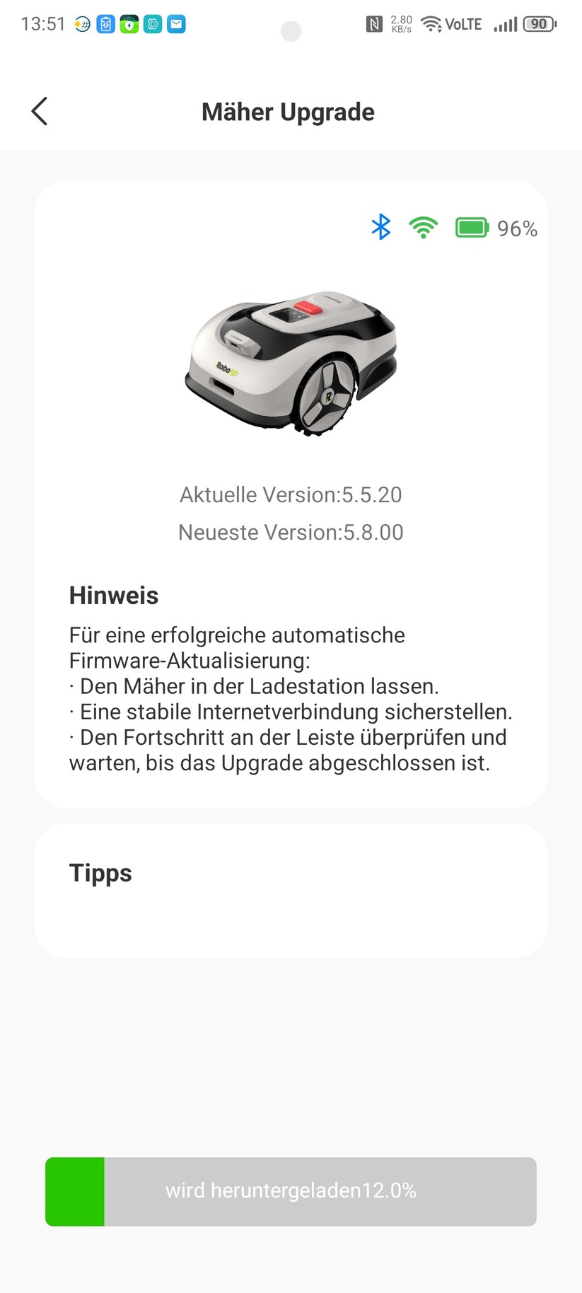 Im zweiten Test-Garten, der von festen Begrenzungen und einer Terrasse mit Steinplatten umgeben ist, funktioniert das Auto-Mapping einwandfrei.