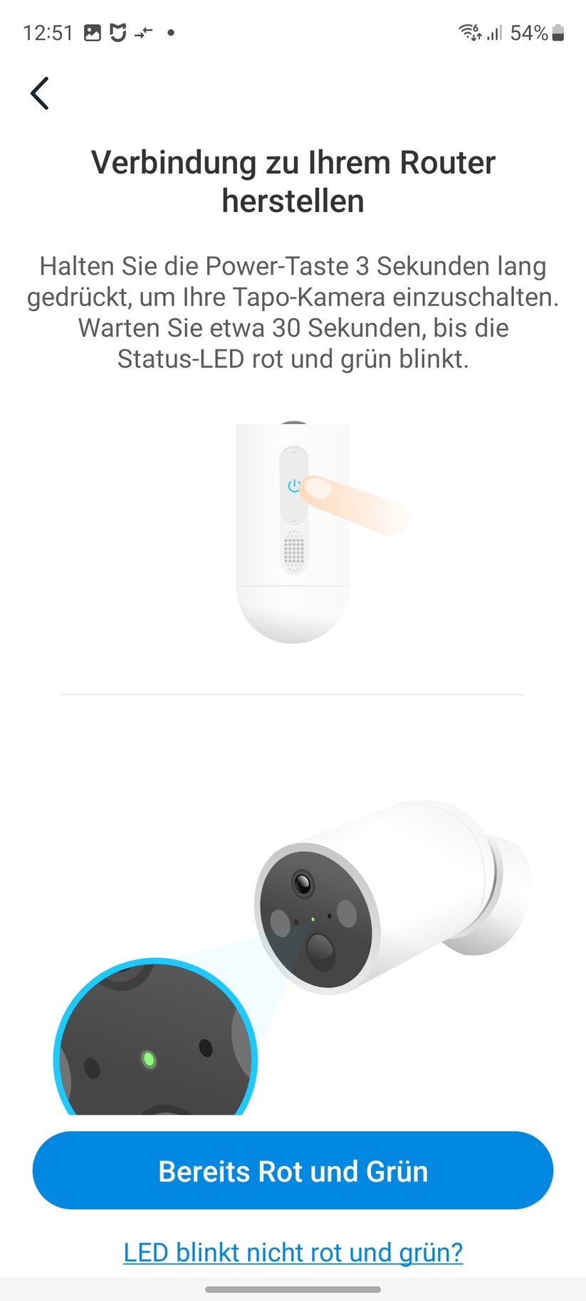 TP-Link C425: Das Set-up der Überwachungskamera erfolgt mit der Tapo-App, für die allerdings ein Konto erforderlich ist. Die App informiert dabei nicht nur die Funktionen der C425, sondern gibt auch Tipps zum Aufstellort.