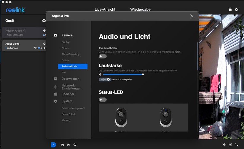Reolink Argus 3 Pro: Desktop-App