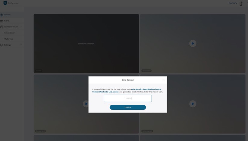 Eufy Solocam S220: Zugriff aufs Webportal mit PIN