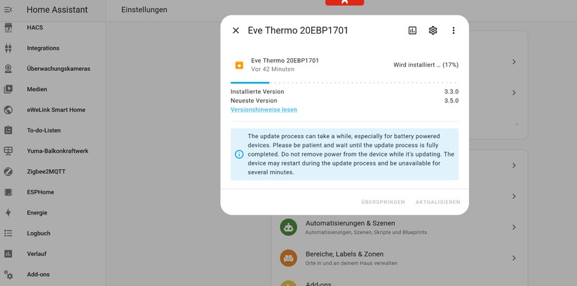 Eve Thermo: Firmware-Update unter Home Assistant