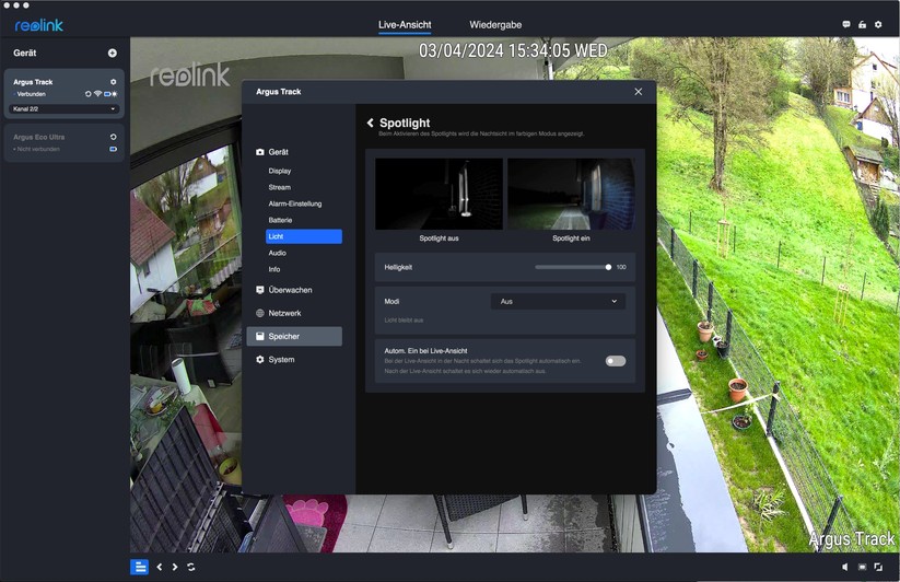 Reolink Argus Track: Konfiguration mit Desktop-App