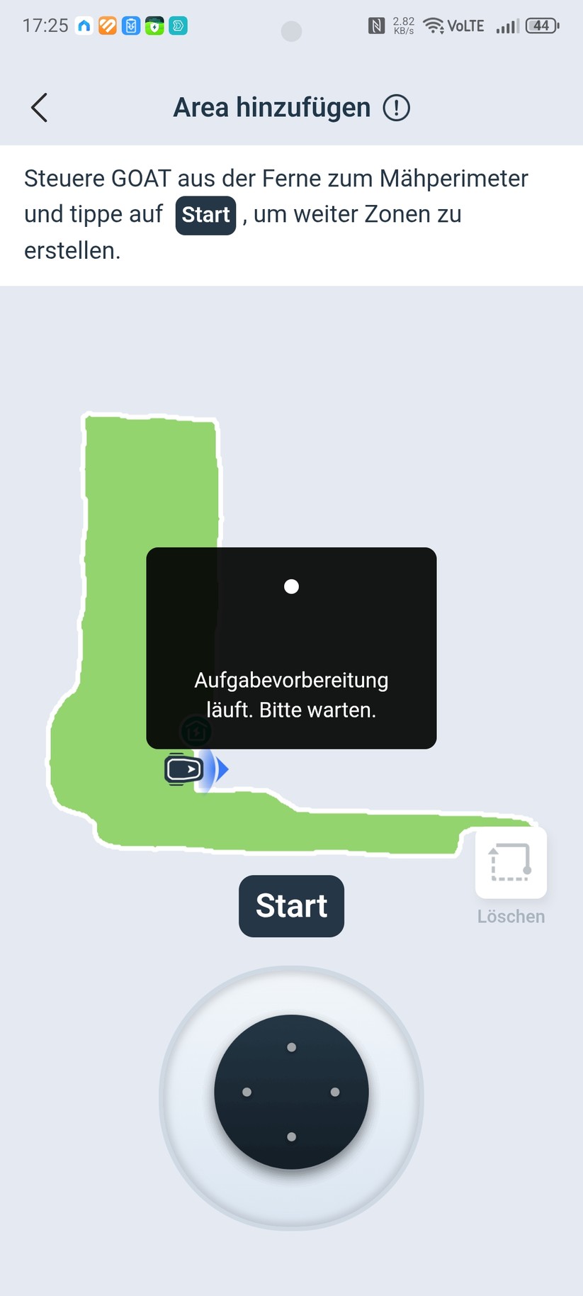 Der Ecovacs Goat A3000 LiDAR bietet eine automatische Kartierung, die allerdings nur funktioniert, wenn die Rasenfläche klar abgegrenzt ist. In unserem Test-Garten mit offenen Übergängen kartieren wir manuell. Die Methode liefert in jedem Fall die präziseren Ergebnisse.