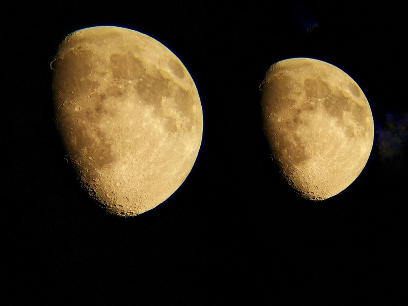 Von links nach rechts: Der Mond mit 3-fachem optischen Zoom und ohne Zoom. Aufgenommen mit einem Huawei Mate 20 Pro.