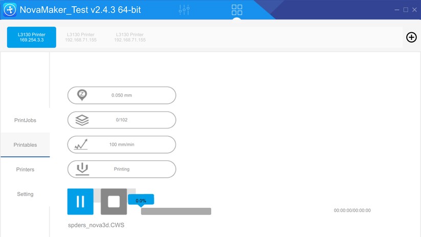 Die Steuerung per WLAN klappt nur beim Nova3d Elfin.