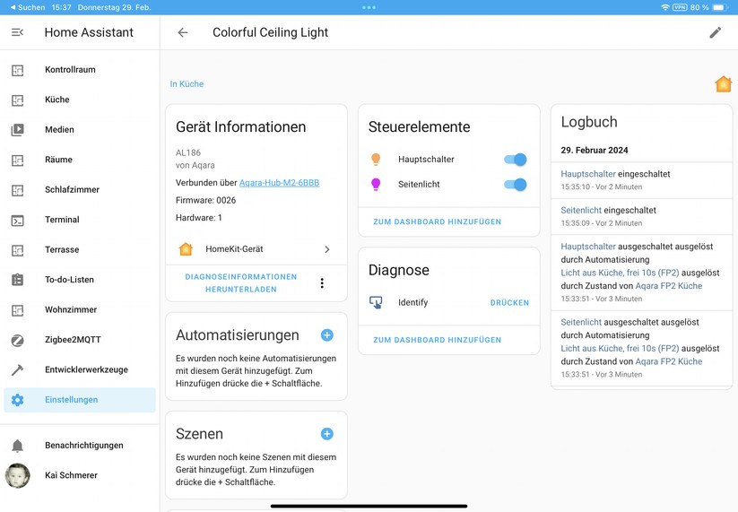 Dank Matter-Kompatibilität lässt sich die Aqara-Deckenleuchte unter anderem auch über Apple Home, Homey Pro und Home Assistant steuern. 