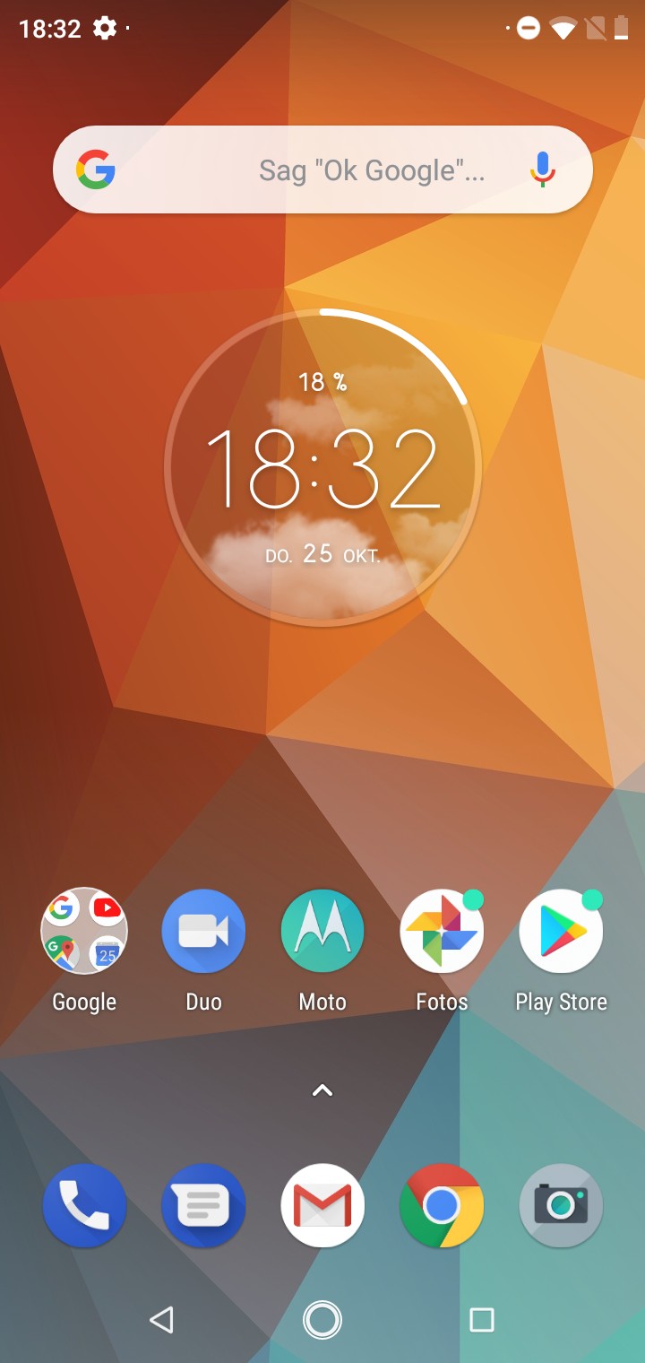 Startseite der Oberfläche auf dem Motorola One