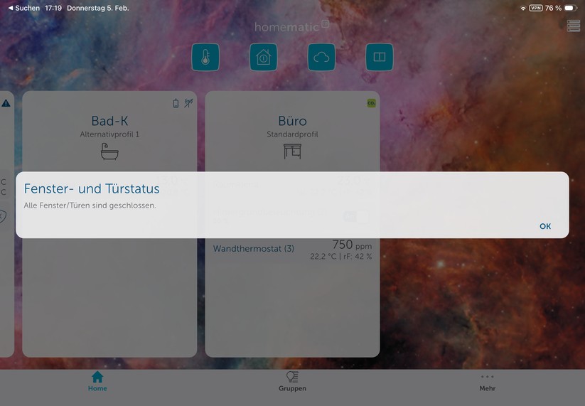 Die Homematic-IP-App ist auch für Tablets optimiert.