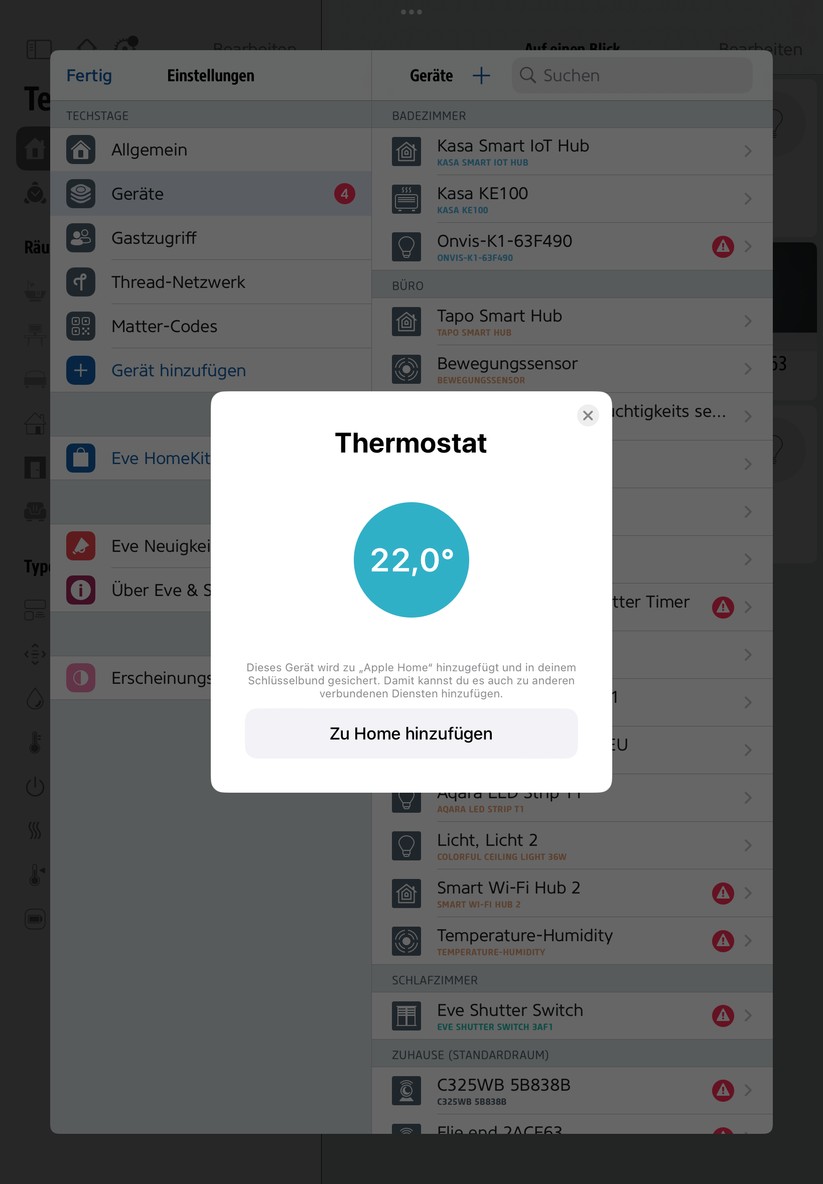 Einrichtung von Eve Thermo und Eve Thermo Control