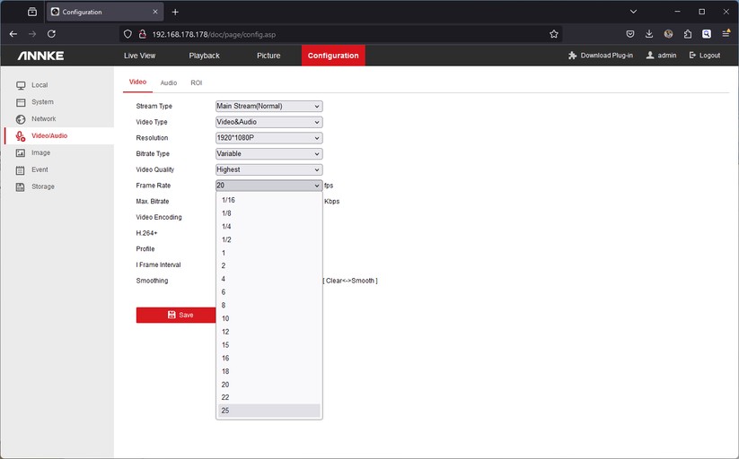 Annke NC500: Zugriff mit Browser unter Windows. Unter macOS und Linux steht der Livestream beim Zugriff mit einem Browser nicht zur Verfügung.