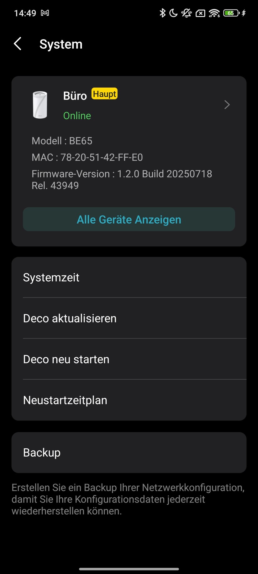 TP-Link Deco BE65 – App & Weboberfläche