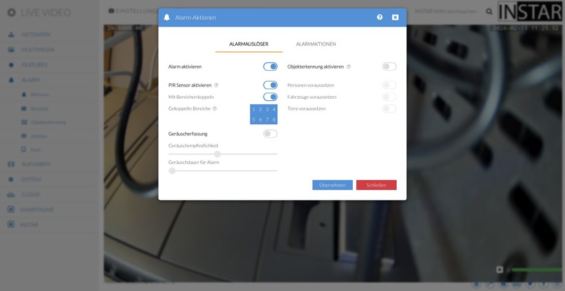 Die Konfiguration der IN-9808 4K erfolgt wahlweise über die App Instar Vision oder die Weboberfläche. Während sich grundlegende Funktionen bequem per App einrichten lassen, stehen erweiterte Optionen wie Onvif und MQTT nur über das Webinterface zur Verfügung.