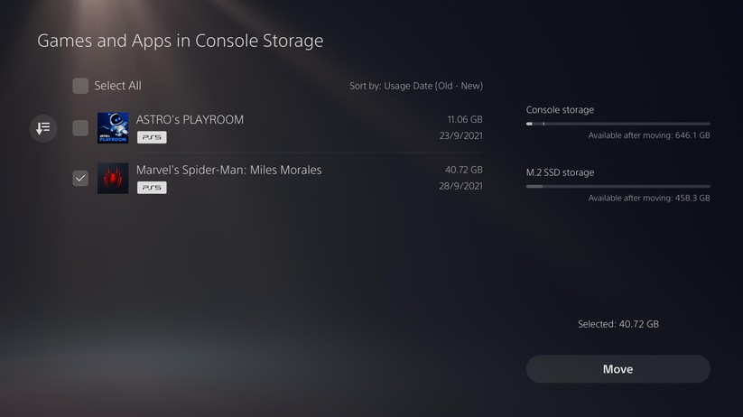 Über die Einstellungen kann man die Spiele vom Hauptspeicher auf die NVMe kopieren. 