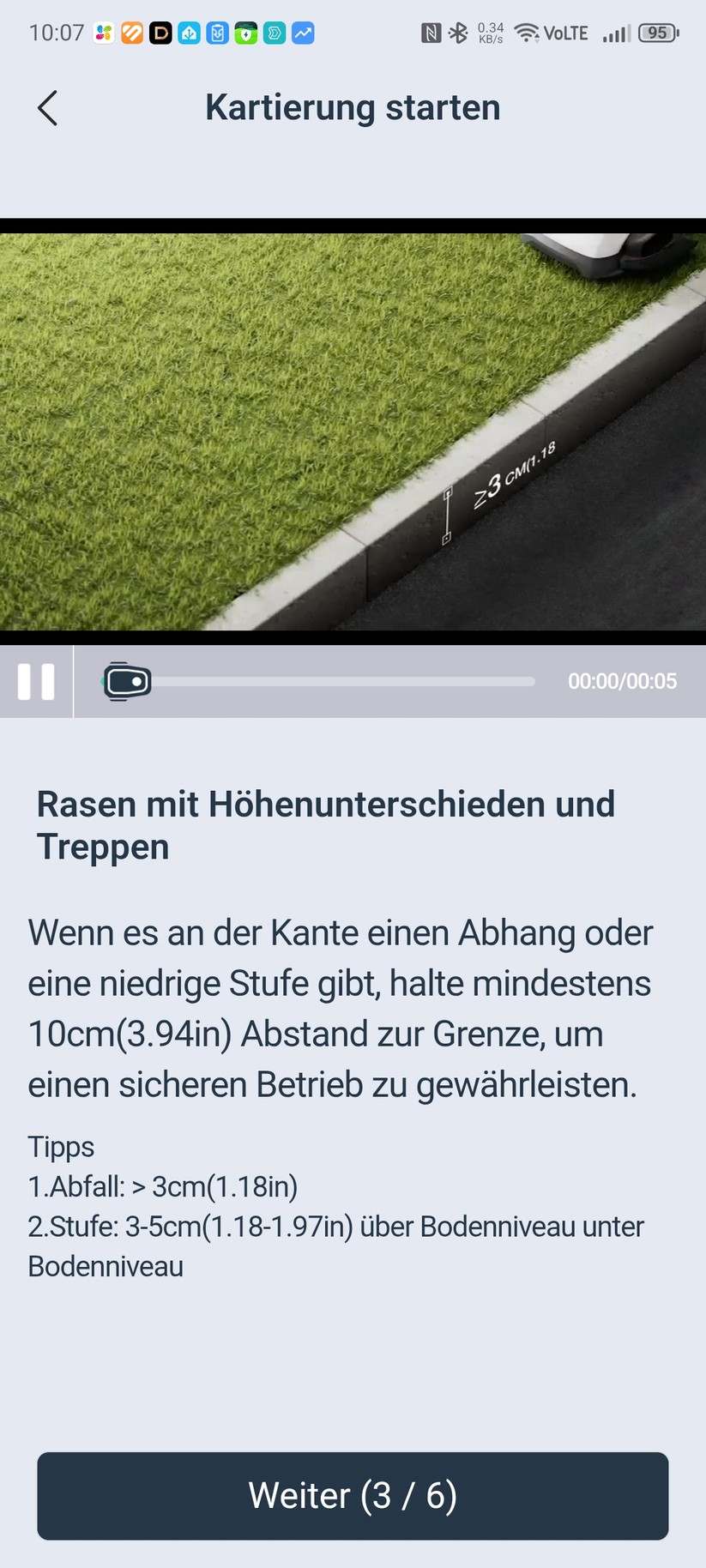 Die Ecovacs-App ist übersichtlich und einfach zu bedienen. Sie erlaubt die Einstellung wichtiger Mäh-Parameter und bietet viele Hilfestellungen, etwa für die Kartierung.