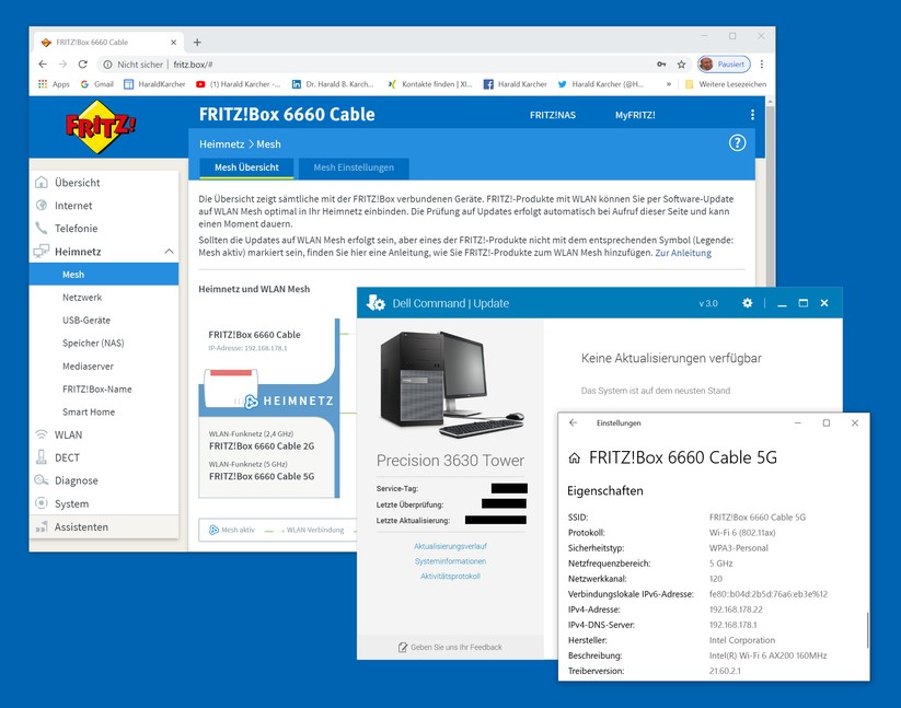 Auch im 5-GHz-Band hat der 11ax-Tower seine Wi-Fi-6-Verbindung zur AVM Fritzbox 6660 Cable spontan mit dem jüngsten Sicherheitslevel WPA3 verschlüsselt (Bild: Harald Karcher).