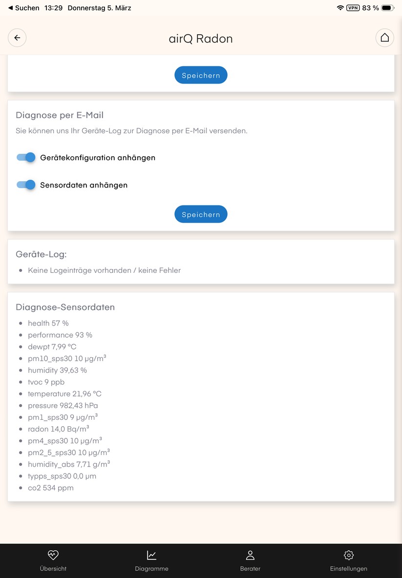 Die Air-Q-App überzeugt nicht nur mit einer übersichtlichen Darstellung der gemessenen Sensorwerte, sondern auch mit detaillierten Erläuterungen. 