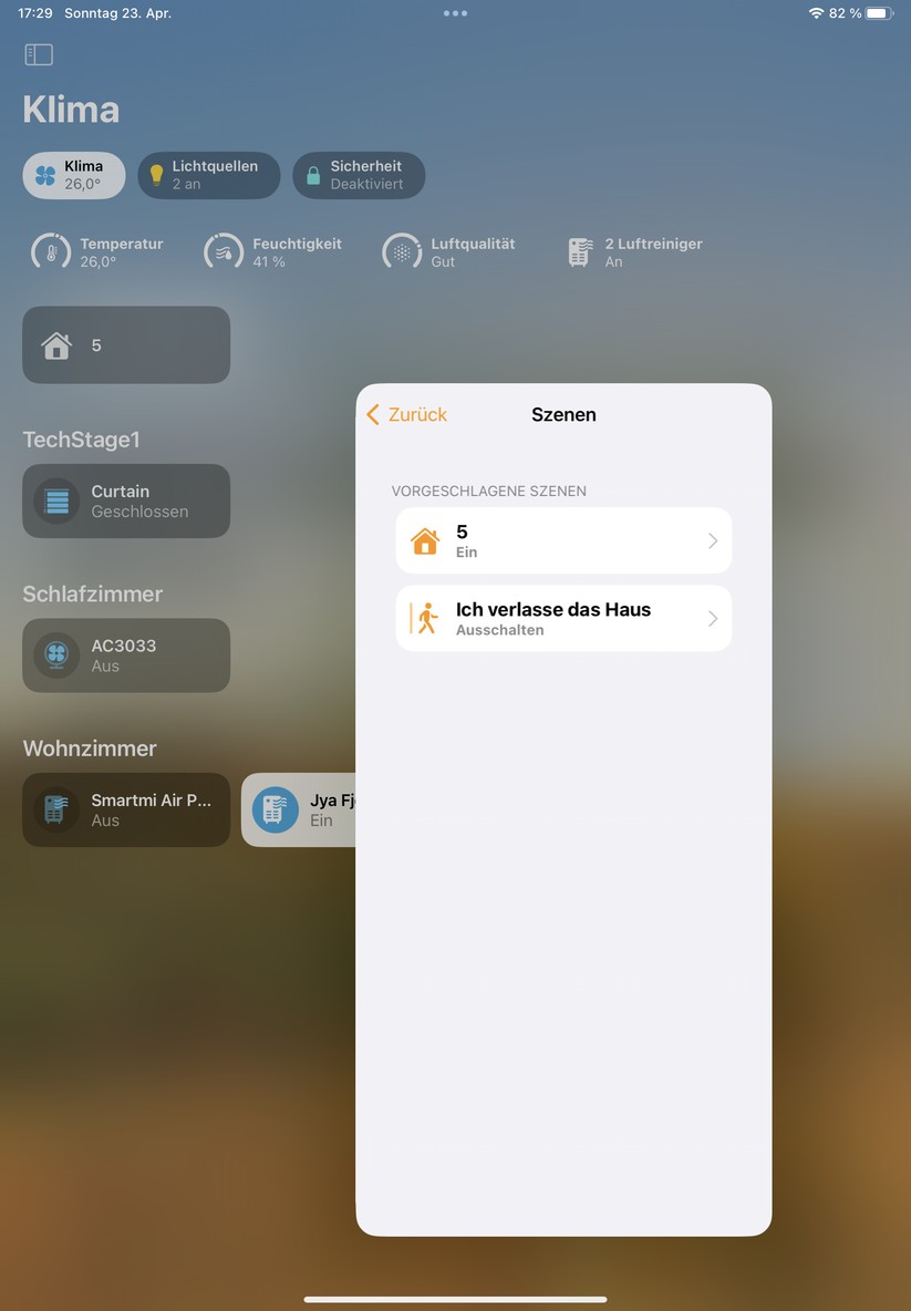 Smartmi Luftreiniger E1: App, Homekit, Automatisierungen, Leistungsaufnahme