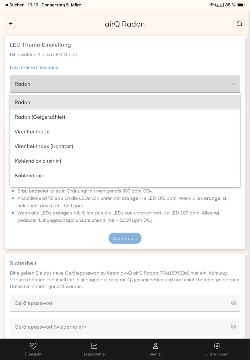 Die Air-Q-App überzeugt nicht nur mit einer übersichtlichen Darstellung der gemessenen Sensorwerte, sondern auch mit detaillierten Erläuterungen. 